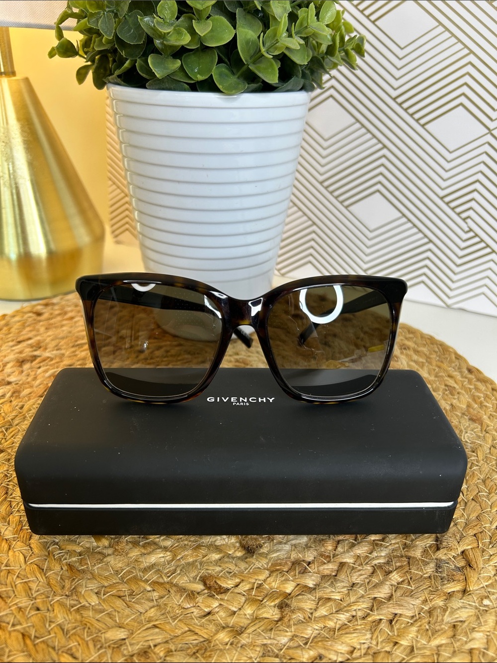 Givenchy Tortoiseshell Square Sunglasses with Gradient Brown Lenses